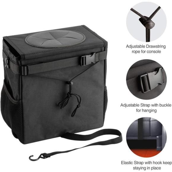 Car Trash Can with Lid - Car Trash Bag Hanging with Storage Pockets, Leak-Proof - Picture 3 of 7